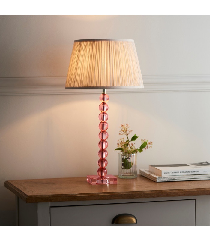 Adelie & Freya Base & Shade Table Lamp Blush Crystal Glass & Oyster Silk-2