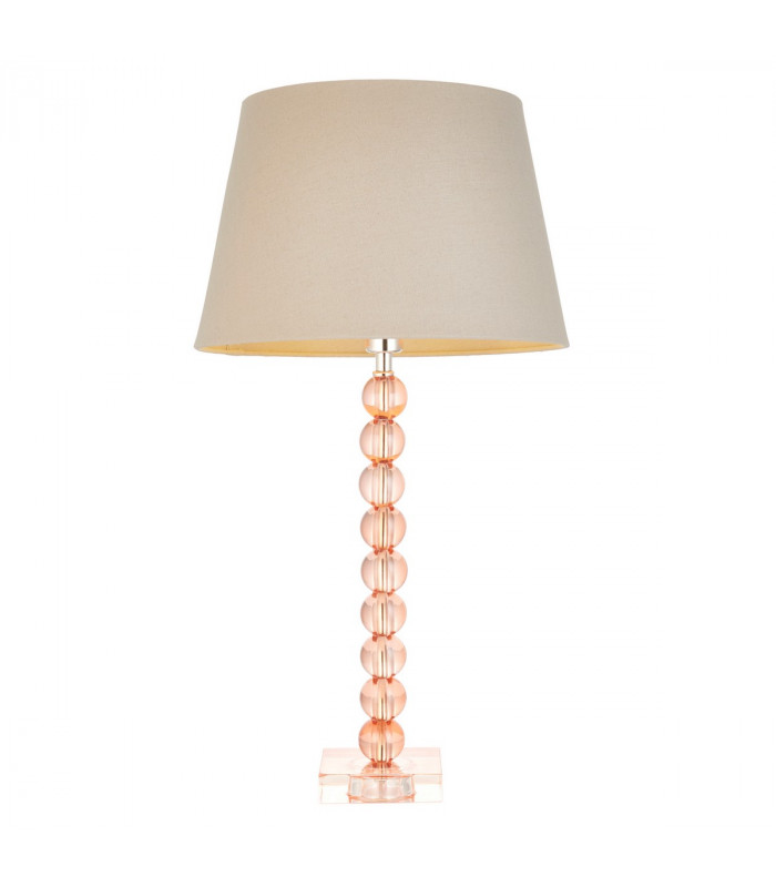 Adelie & Cici Base & Shade Table Lamp Blush Crystal Glass & Grey Fabric-1