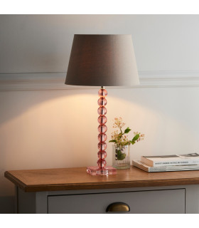 Adelie & Cici Base & Shade Table Lamp Blush Crystal Glass & Grey Fabric-2