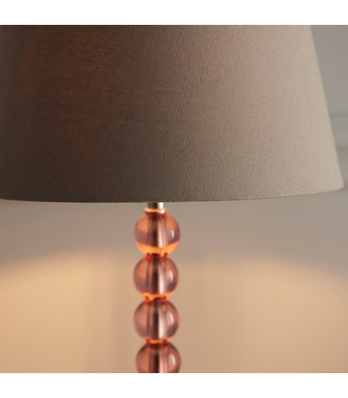 Adelie & Cici Base & Shade Table Lamp Blush Crystal Glass & Grey Fabric-5