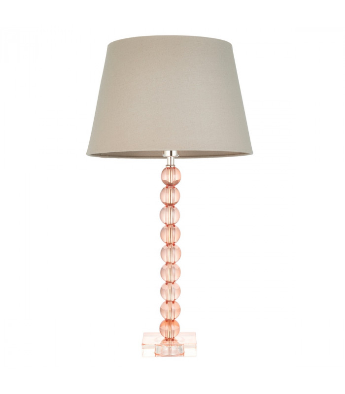 Adelie & Cici Base & Shade Table Lamp Blush Crystal Glass & Grey Fabric-8