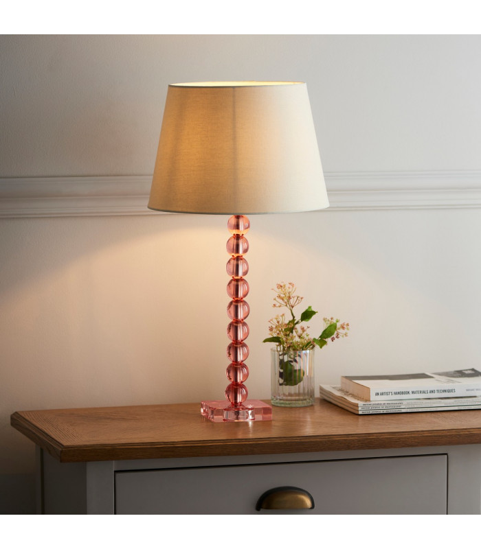 Adelie & Cici Base & Shade Table Lamp Blush Crystal Glass & Ivory Fabric-2