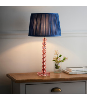 Adelie & Wentworth Base & Shade Table Lamp Blush Crystal Glass & Midnight Blue Silk-2