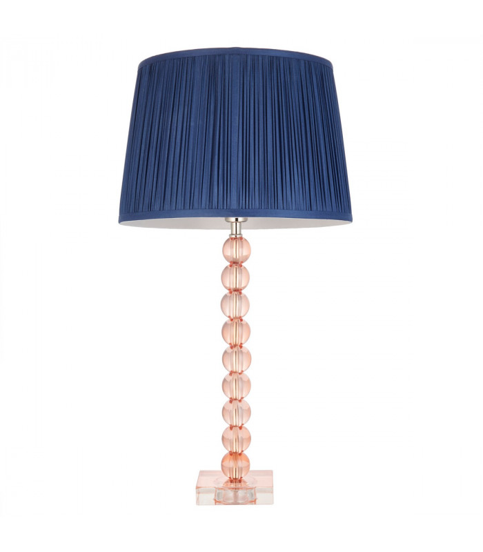 Adelie & Wentworth Base & Shade Table Lamp Blush Crystal Glass & Midnight Blue Silk-8