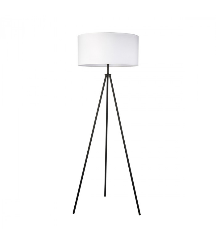 Tripod & Cylinder Base & Shade Floor Lamp Matt Black & Vintage White Fabric-8