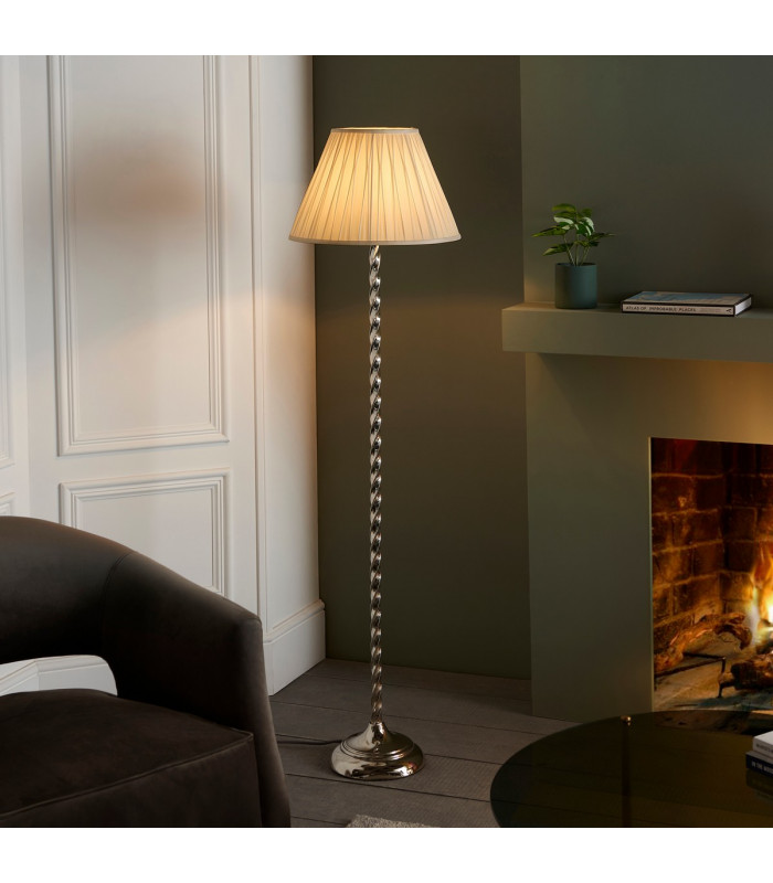 Suki & Chatsworth Base & Shade Floor Lamp Bright Nickel Plate & Ivory Silk-2