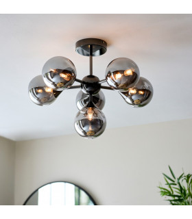 Oscar 6 Light Multi Arm Glass Shade Semi Flush Ceiling Lamp Black Chrome-2