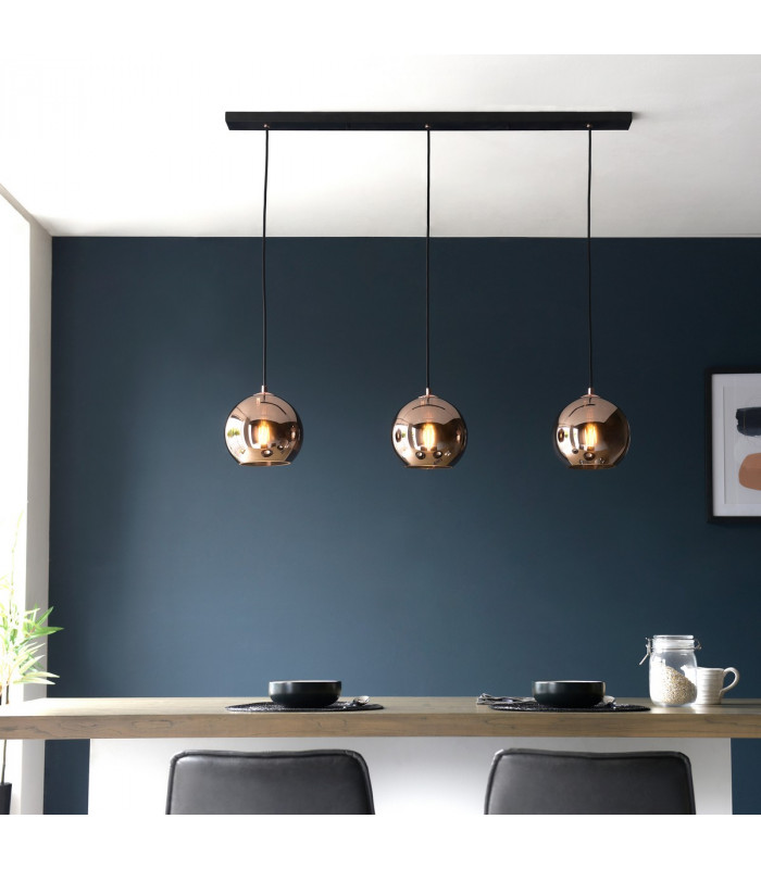 Boli 3 Light Triple Ceiling Pendant Copper Mirrored Glass-3