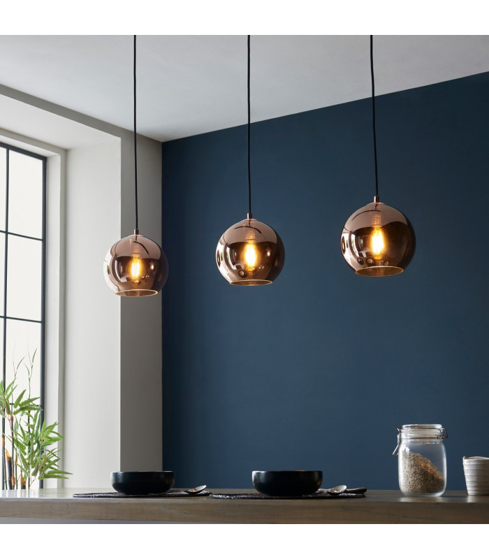 Boli 3 Light Triple Ceiling Pendant Copper Mirrored Glass-4