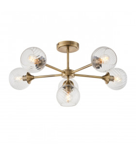Allegra 6 Light Multi Arm Glass Shade Semi Flush Ceiling Lamp Antique Brass-1