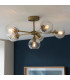Allegra 6 Light Multi Arm Glass Shade Semi Flush Ceiling Lamp Antique Brass-2