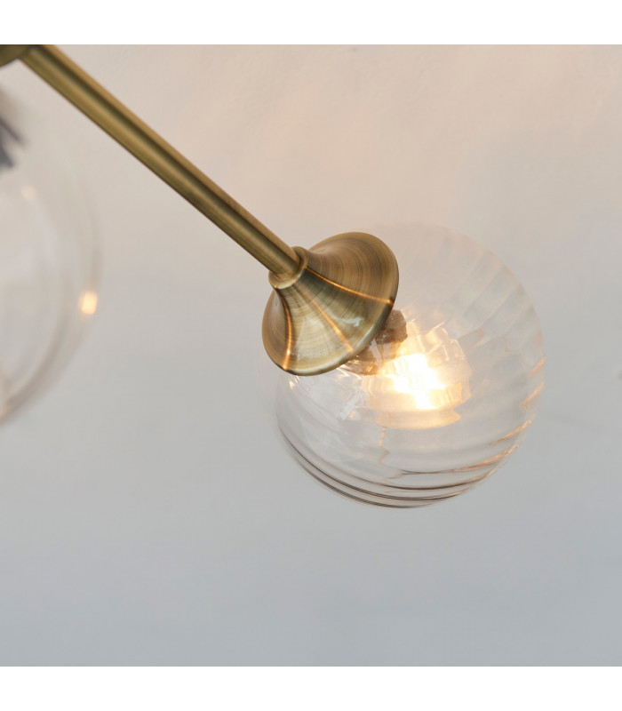 Allegra 6 Light Multi Arm Glass Shade Semi Flush Ceiling Lamp Antique Brass-9