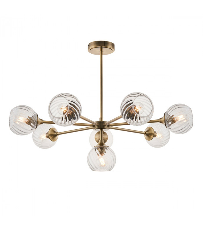 Allegra 8 Light Multi Arm Glass Shade Ceiling Pendant Antique Brass-1