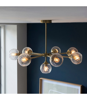 Allegra 8 Light Multi Arm Glass Shade Ceiling Pendant Antique Brass-2