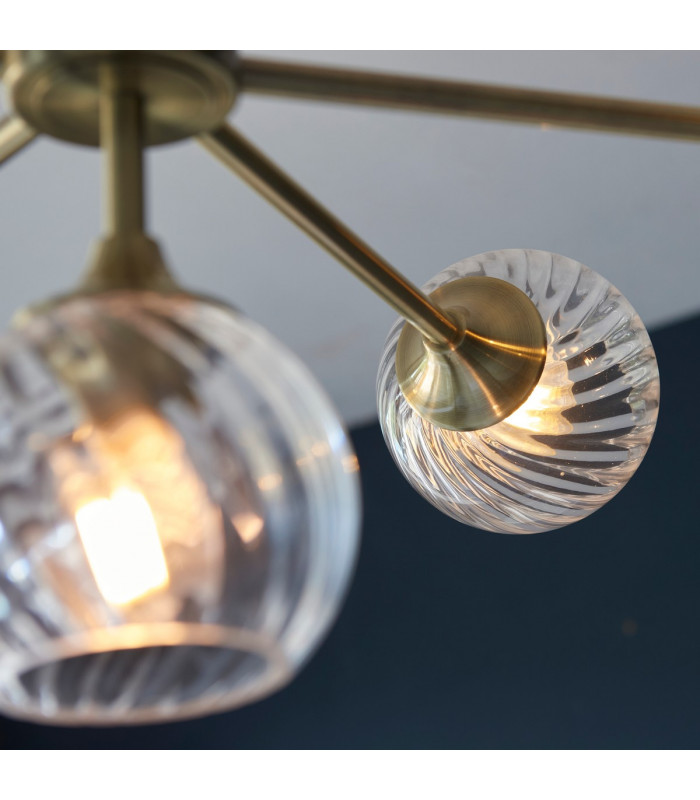 Allegra 8 Light Multi Arm Glass Shade Ceiling Pendant Antique Brass-4