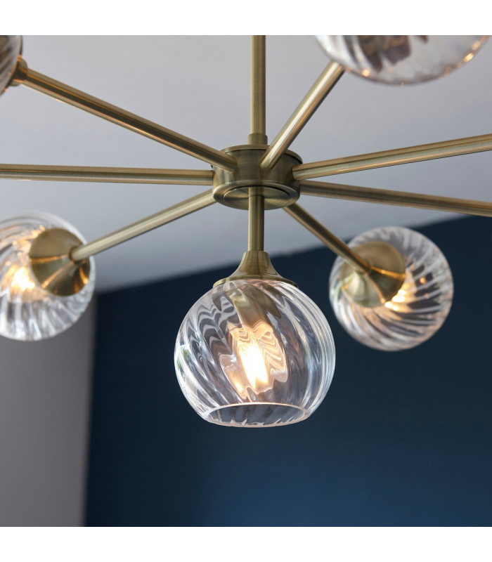 Allegra 8 Light Multi Arm Glass Shade Ceiling Pendant Antique Brass-5