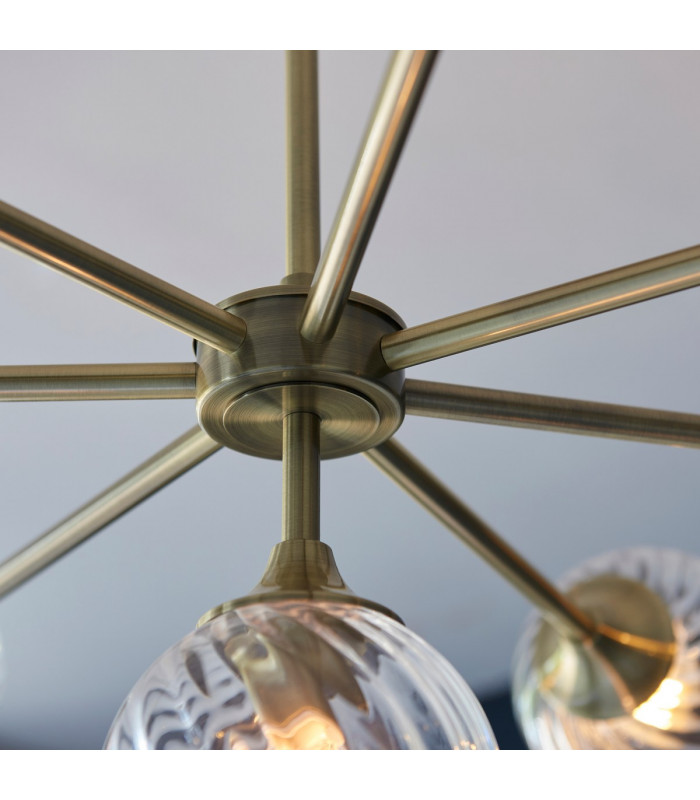 Allegra 8 Light Multi Arm Glass Shade Ceiling Pendant Antique Brass-6