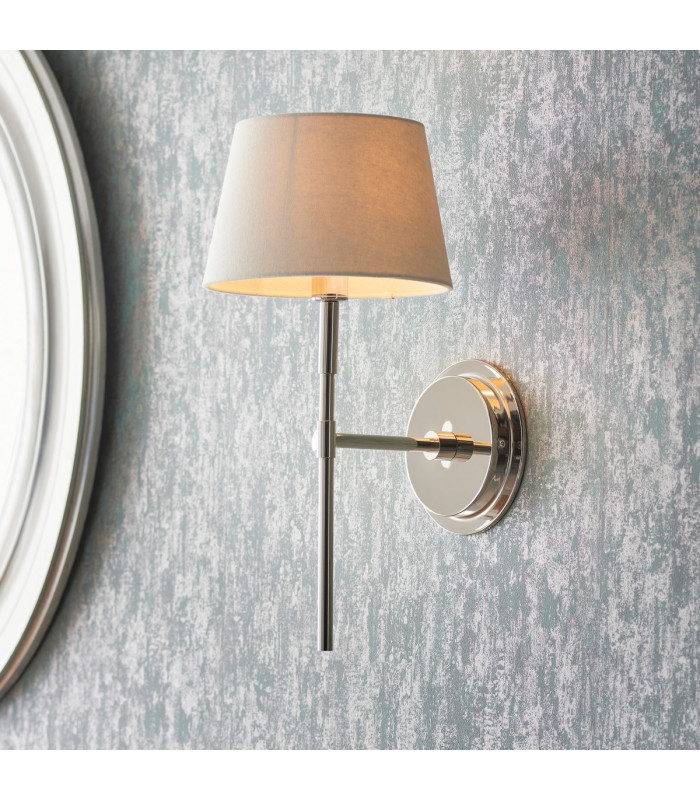 Rennes & Cici Wall Lamp with Shade Bright Nickel Plate & Ivory Linen Mix Fabric-3