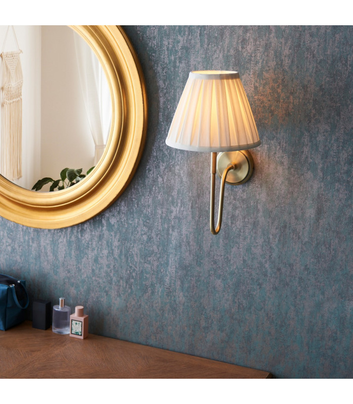 Rouen & Carla Wall Lamp with Shade Antique Brass Plate & Cream Fabric-4