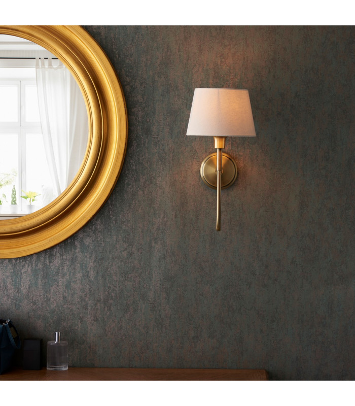 Rouen & Cici Wall Lamp with Shade Antique Brass Plate & Ivory Linen Mix Fabric-4