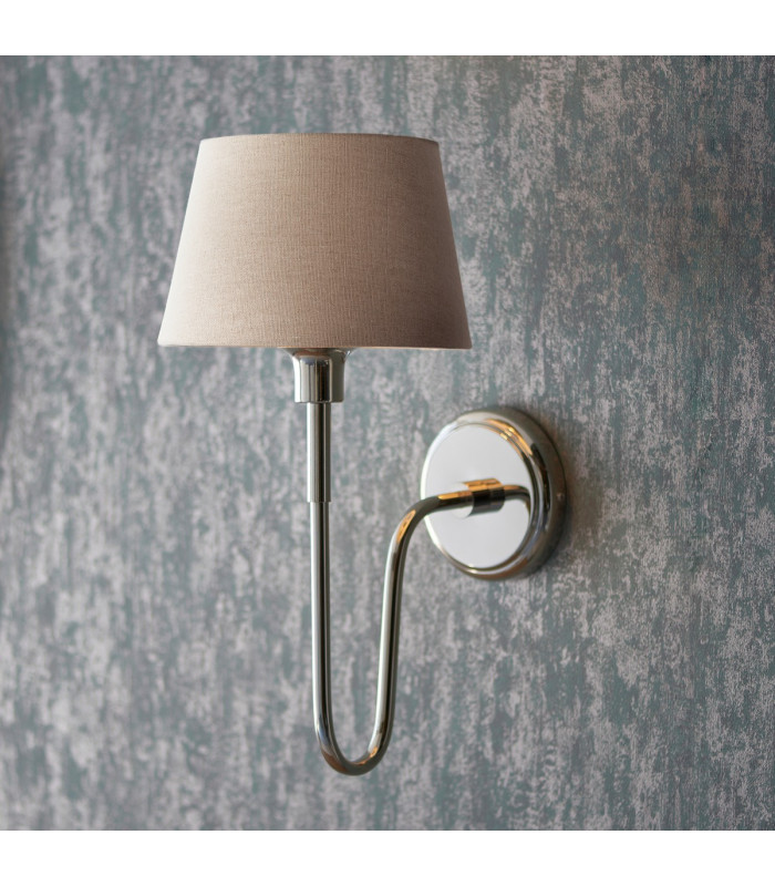 Rouen & Cici Wall Lamp with Shade Bright Nickel Plate & Grey Linen Mix Fabric-2