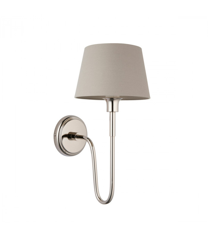Rouen & Cici Wall Lamp with Shade Bright Nickel Plate & Grey Linen Mix Fabric-5