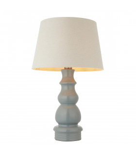 Provence & Cici Base & Shade Table Lamp Blue Grey Glaze Satin Nickel Plate & Ivory Linen Fabric-1