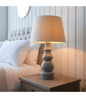 Provence & Cici Base & Shade Table Lamp Blue Grey Glaze Satin Nickel Plate & Ivory Linen Fabric-2