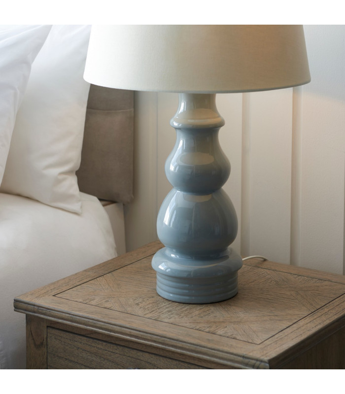 Provence & Cici Base & Shade Table Lamp Blue Grey Glaze Satin Nickel Plate & Ivory Linen Fabric-5