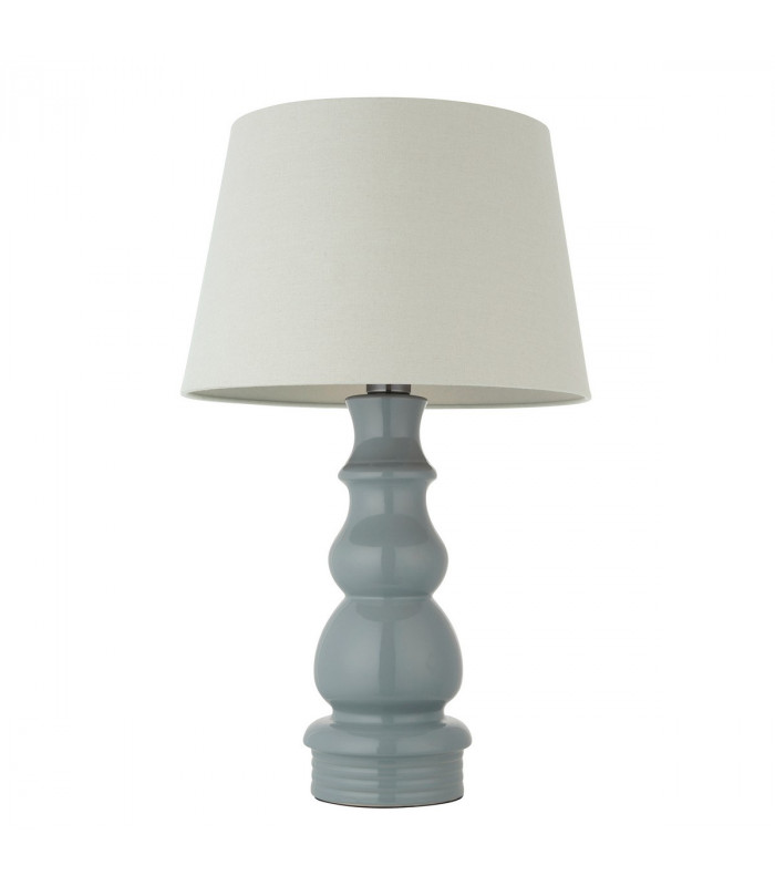 Provence & Cici Base & Shade Table Lamp Blue Grey Glaze Satin Nickel Plate & Ivory Linen Fabric-8