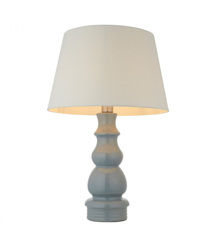 Provence & Cici Base & Shade Tall Table Lamp Blue Grey Glaze Satin Nickel Plate & Ivory Linen Fabric-1