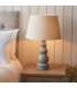 Provence & Cici Base & Shade Tall Table Lamp Blue Grey Glaze Satin Nickel Plate & Ivory Linen Fabric-4