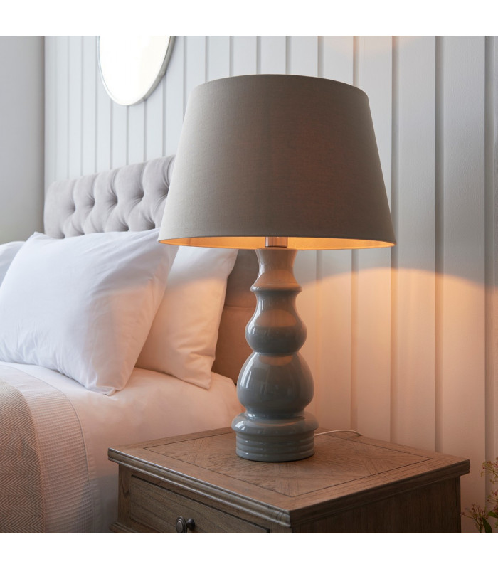Provence & Cici Base & Shade Tall Table Lamp Blue Grey Glaze & Satin Nickel Plate-2