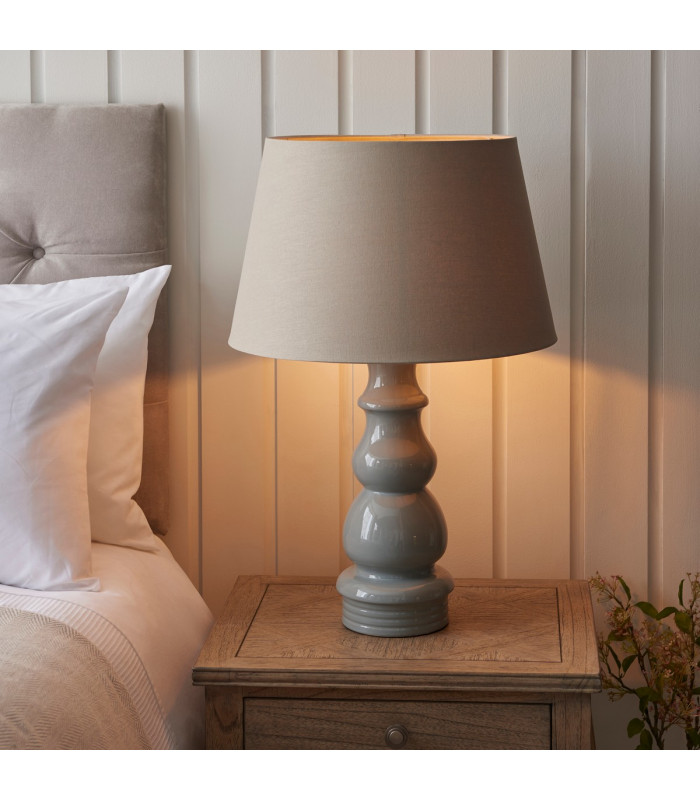 Provence & Cici Base & Shade Tall Table Lamp Blue Grey Glaze & Satin Nickel Plate-4