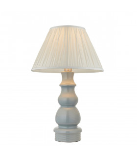 Provence & Chatsworth Base & Shade Table Lamp Blue Grey Glaze Satin Nickel Plate & Ivory Silk Fabric-1