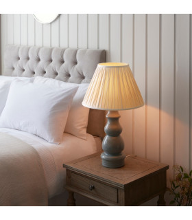 Provence & Chatsworth Base & Shade Table Lamp Blue Grey Glaze Satin Nickel Plate & Ivory Silk Fabric-2