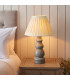 Provence & Chatsworth Base & Shade Table Lamp Blue Grey Glaze Satin Nickel Plate & Ivory Silk Fabric-3