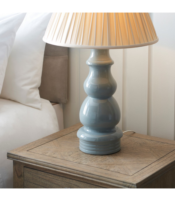 Provence & Chatsworth Base & Shade Table Lamp Blue Grey Glaze Satin Nickel Plate & Ivory Silk Fabric-4