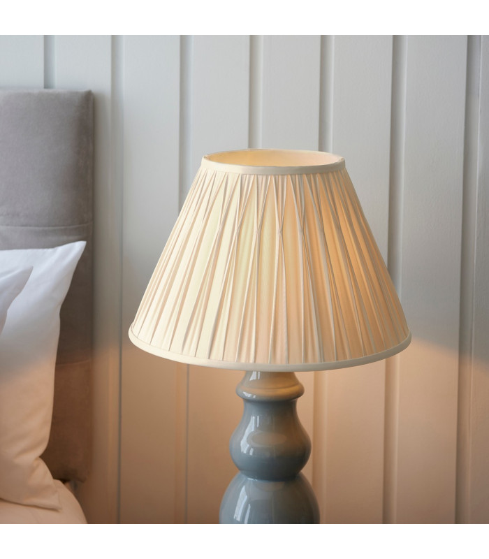 Provence & Chatsworth Base & Shade Table Lamp Blue Grey Glaze Satin Nickel Plate & Ivory Silk Fabric-5