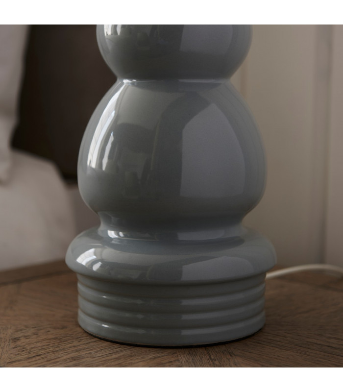 Provence & Chatsworth Base & Shade Table Lamp Blue Grey Glaze Satin Nickel Plate & Ivory Silk Fabric-7