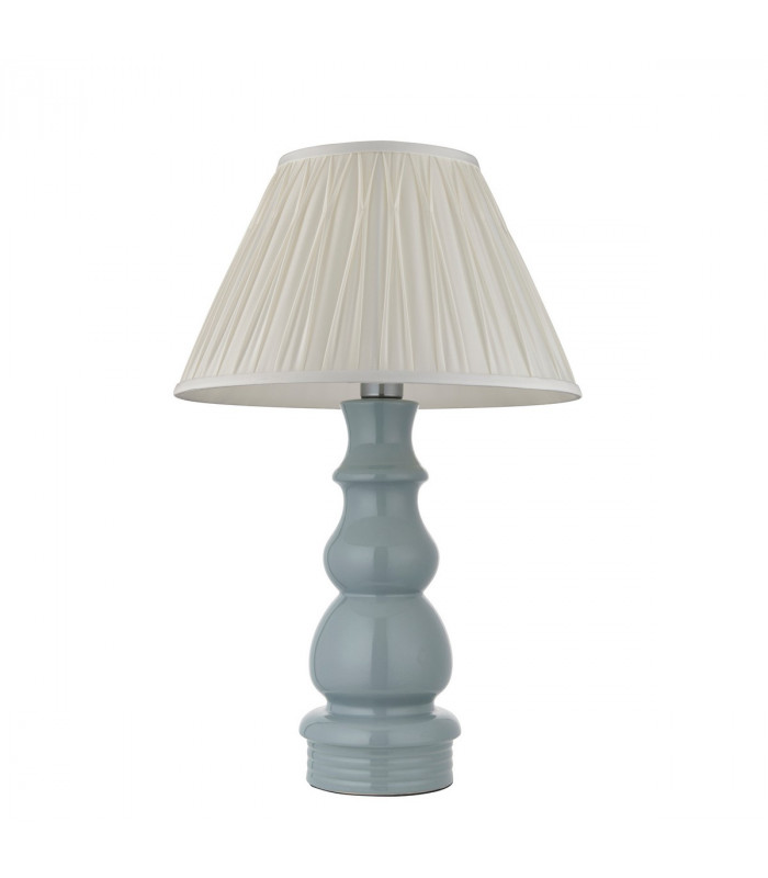 Provence & Chatsworth Base & Shade Table Lamp Blue Grey Glaze Satin Nickel Plate & Ivory Silk Fabric-8