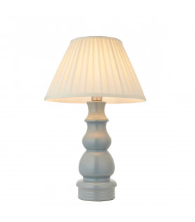 Provence & Carla Base & Shade Table Lamp Blue Grey Glaze Satin Nickel Plate & Cream Fabric-1