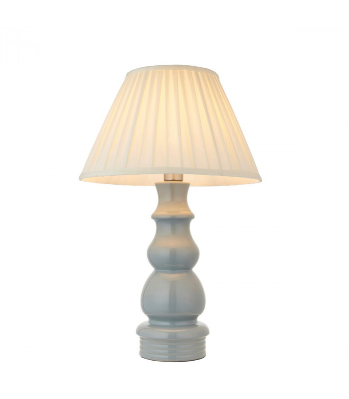 Provence & Carla Base & Shade Table Lamp Blue Grey Glaze Satin Nickel Plate & Cream Fabric-1