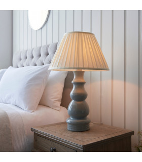 Provence & Carla Base & Shade Table Lamp Blue Grey Glaze Satin Nickel Plate & Cream Fabric-2