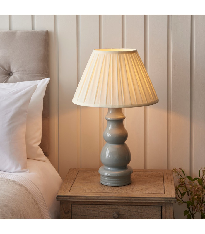 Provence & Carla Base & Shade Table Lamp Blue Grey Glaze Satin Nickel Plate & Cream Fabric-4