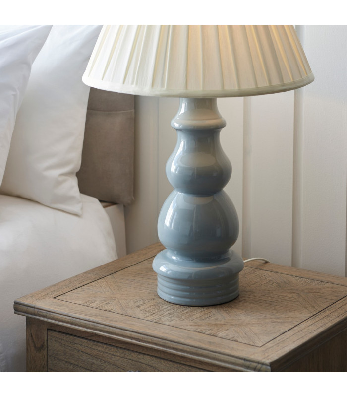Provence & Carla Base & Shade Table Lamp Blue Grey Glaze Satin Nickel Plate & Cream Fabric-5