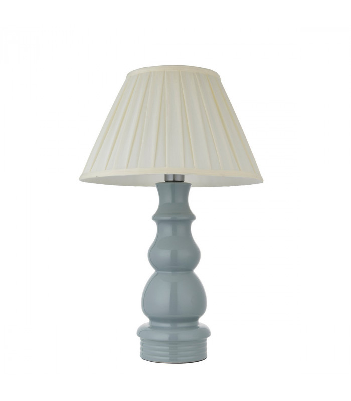Provence & Carla Base & Shade Table Lamp Blue Grey Glaze Satin Nickel Plate & Cream Fabric-8