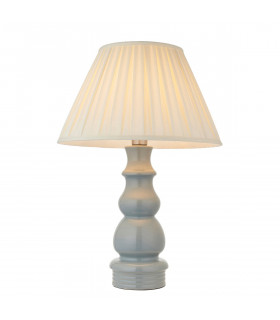 Provence & Carla Base & Shade Tall Table Lamp Blue Grey Glaze Satin Nickel Plate & Cream Fabric-1