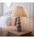 Provence & Carla Base & Shade Tall Table Lamp Blue Grey Glaze Satin Nickel Plate & Cream Fabric-2