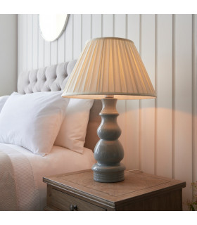 Provence & Carla Base & Shade Tall Table Lamp Blue Grey Glaze Satin Nickel Plate & Cream Fabric-2